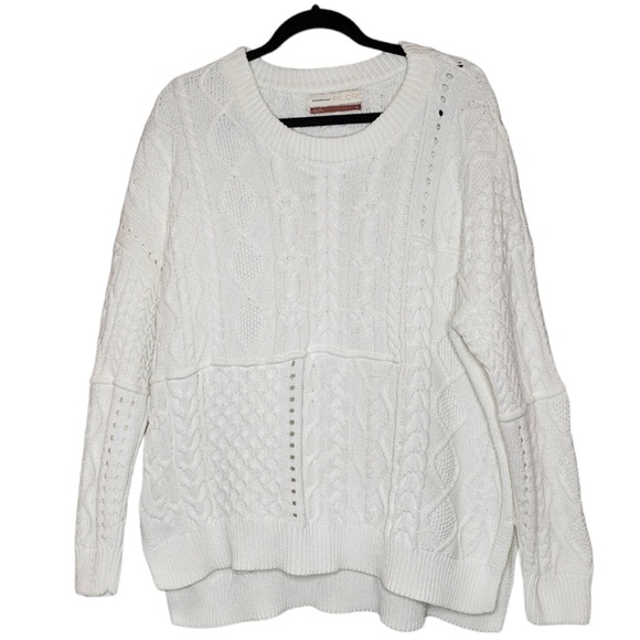 Anthropologie Jasmin Pilcro white cableknit sweater, XL Anthro Letterpress - Picture 3 of 15
